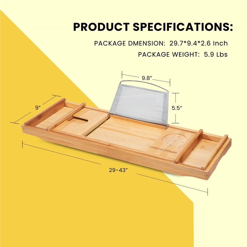 1 PCS Bamboo Expandable Bathroom Organizer Bathtub Storage Board With Cellphone Tablet And Wine Book Holder B