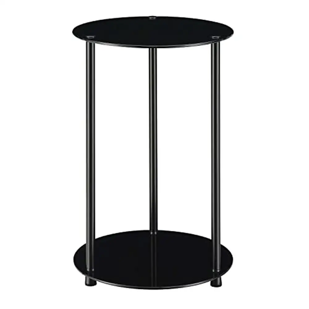 

2-Tier Tempered Glass End Table Modern Stylish Furniture Storage Shelf Stable Stainless Steel Legs Black 15.75"x15.75"x24
