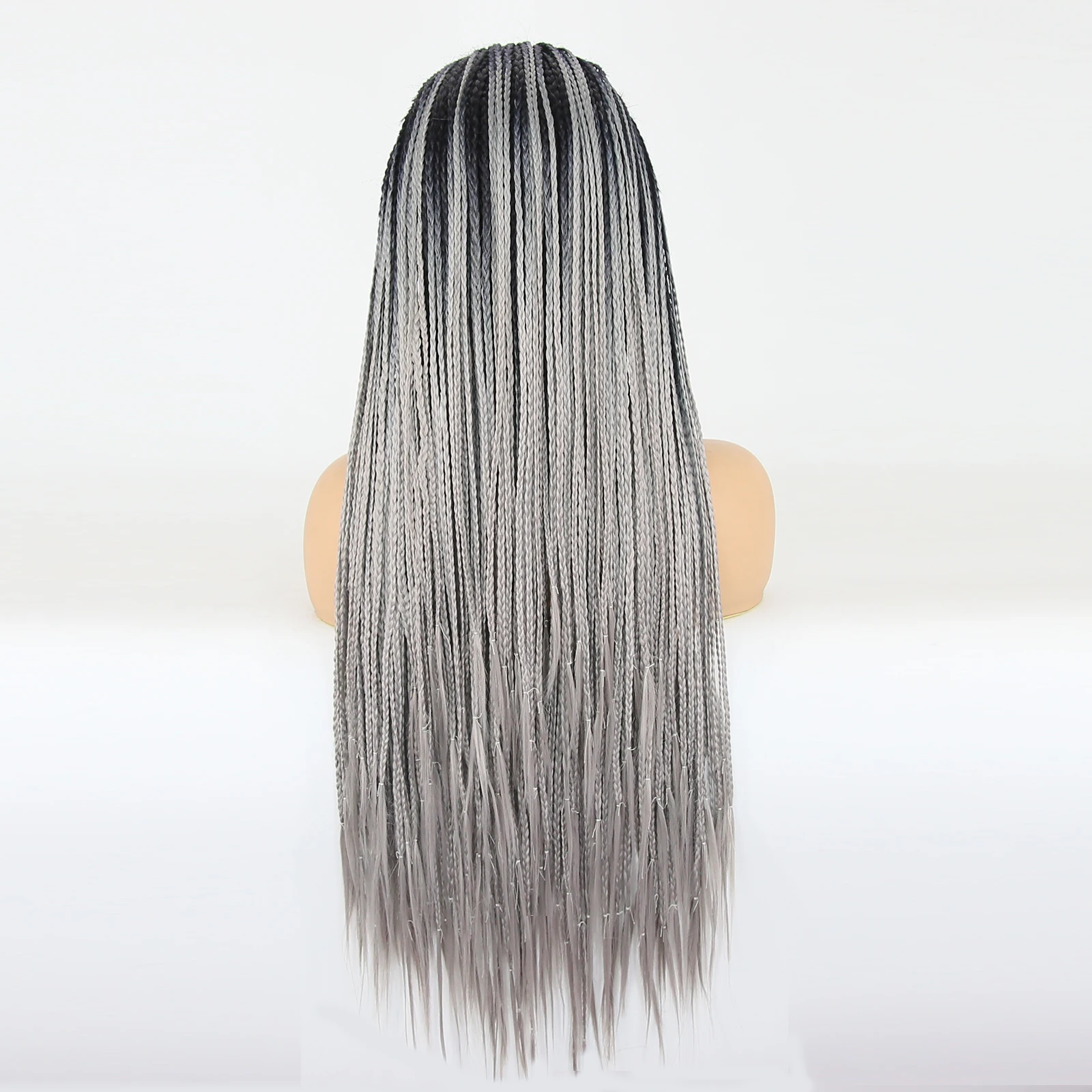 Thiswig Black Ombre Grey Braided Wigs Lace Front Synthetic Wig for Black Women Long Heat Resistant Fiber Box Braid African Wig