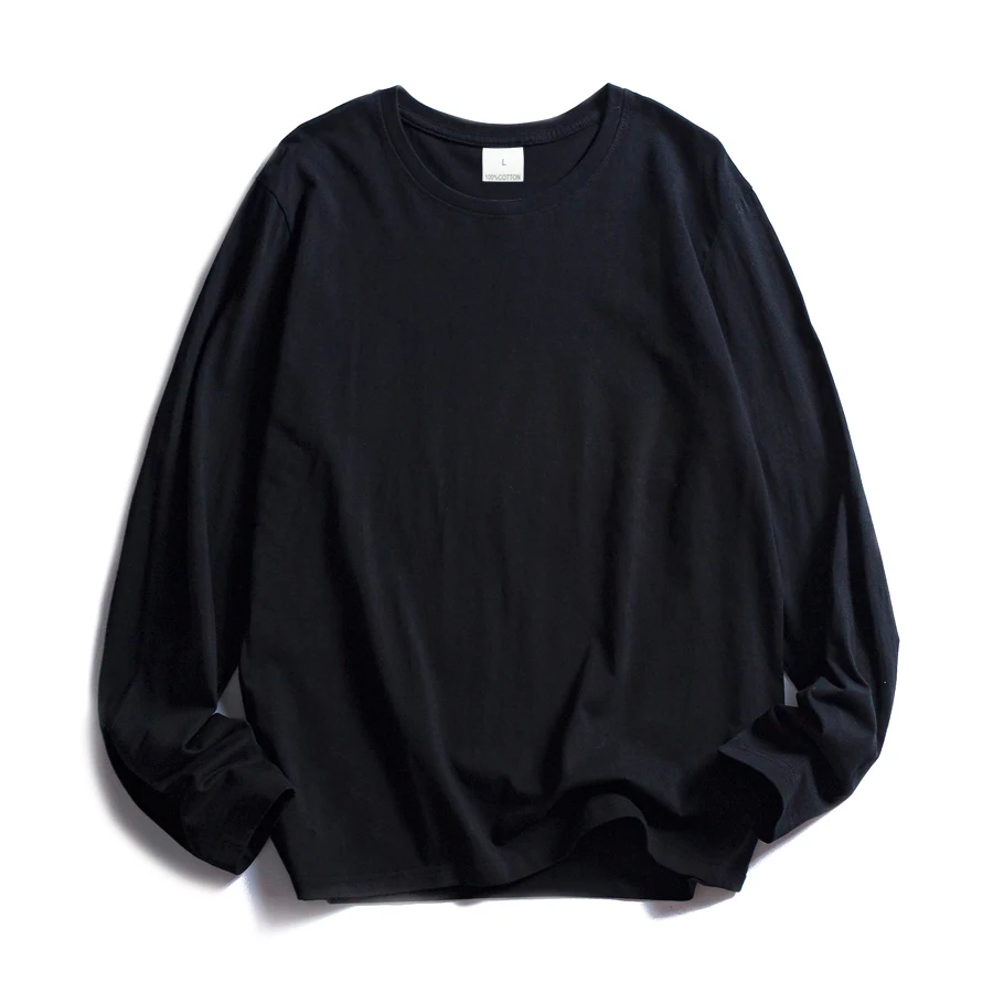 WAVLATII Women O-neck Long Sleeve T shirts Lady White Cotton Tops Female Soft Casual Tees Women's Black T-shirt 2