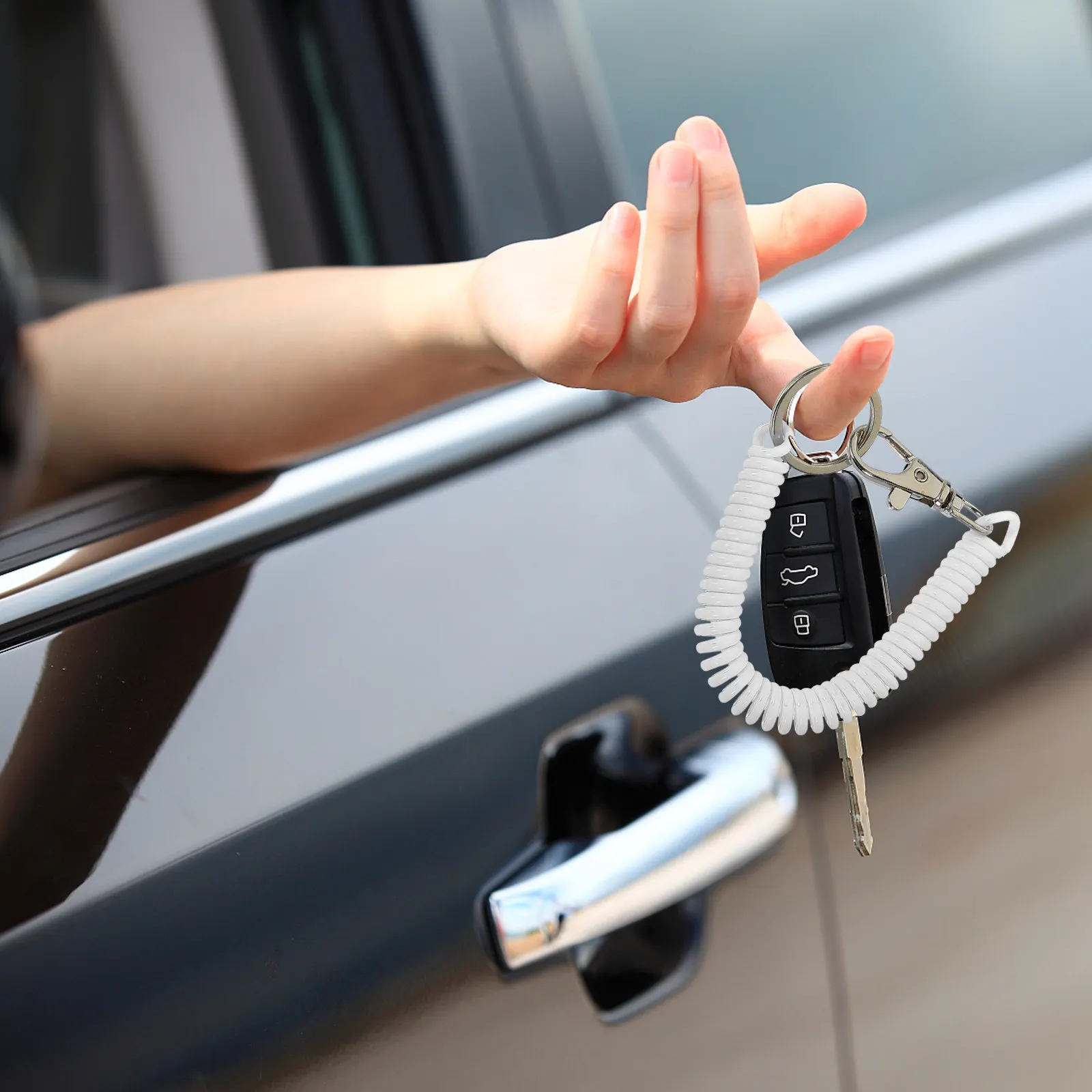 6Pcs 다목적 탄성 키링 야외 활동을 위한 분실 방지 로프 개폐식 스프링 코일 키체인 매일 사용