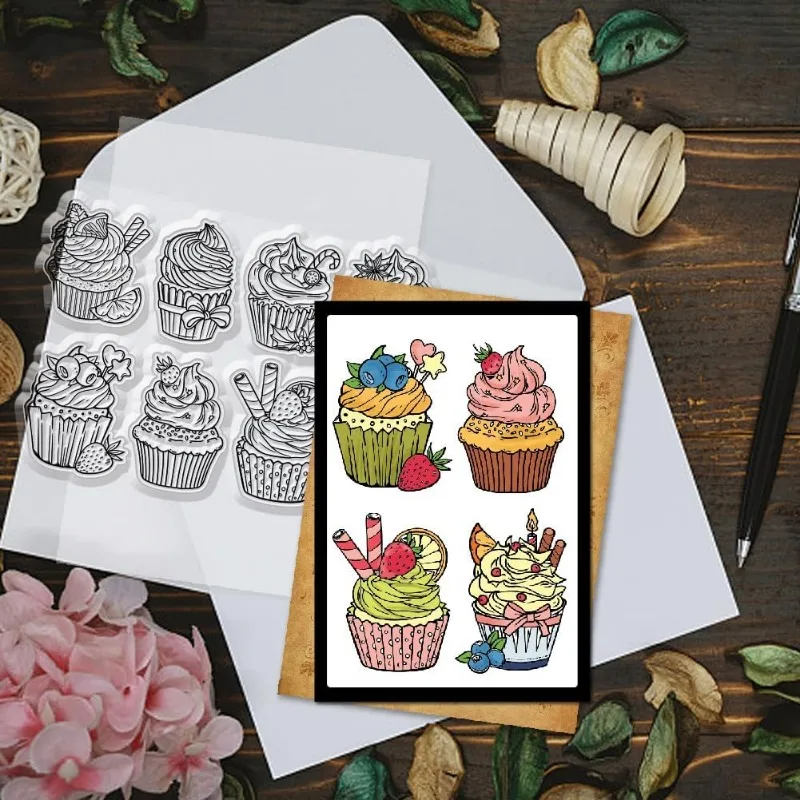 Clear Stamps 1pc Cupcake Decorative Silicone for Card Making and Photo Album Decor