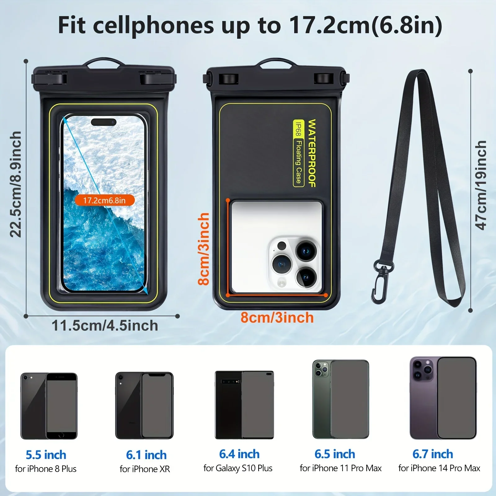 Universal Waterproof Floating Airbag Sports Pouch with Touch Screen & Strap