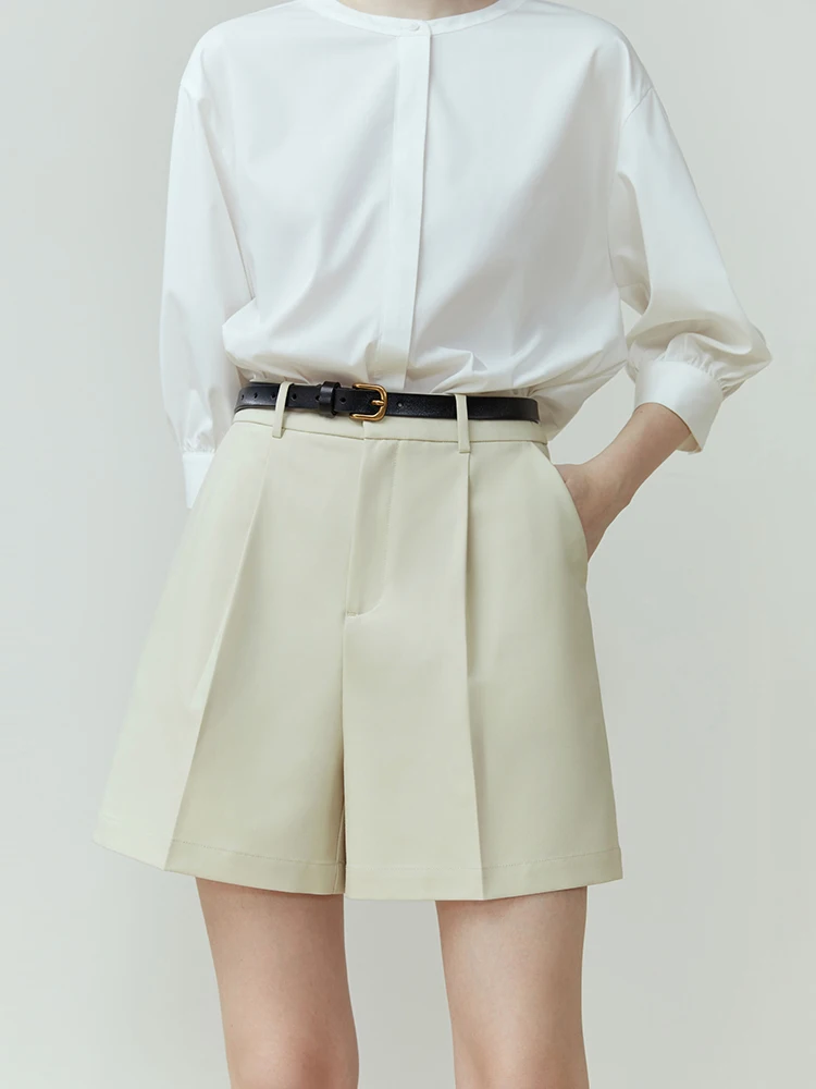 FSLE Commuting Fashion High Waist Women's Shorts Summer New Casual Style Pants Office Lady Basic Thin Shorts with Belt Female