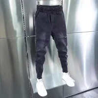 Slim Fit Men's Fashionable Autumn Winter Denim Pants Casual Trendy All-Match Cuffed Jeans Loose Style Male Model Versatile