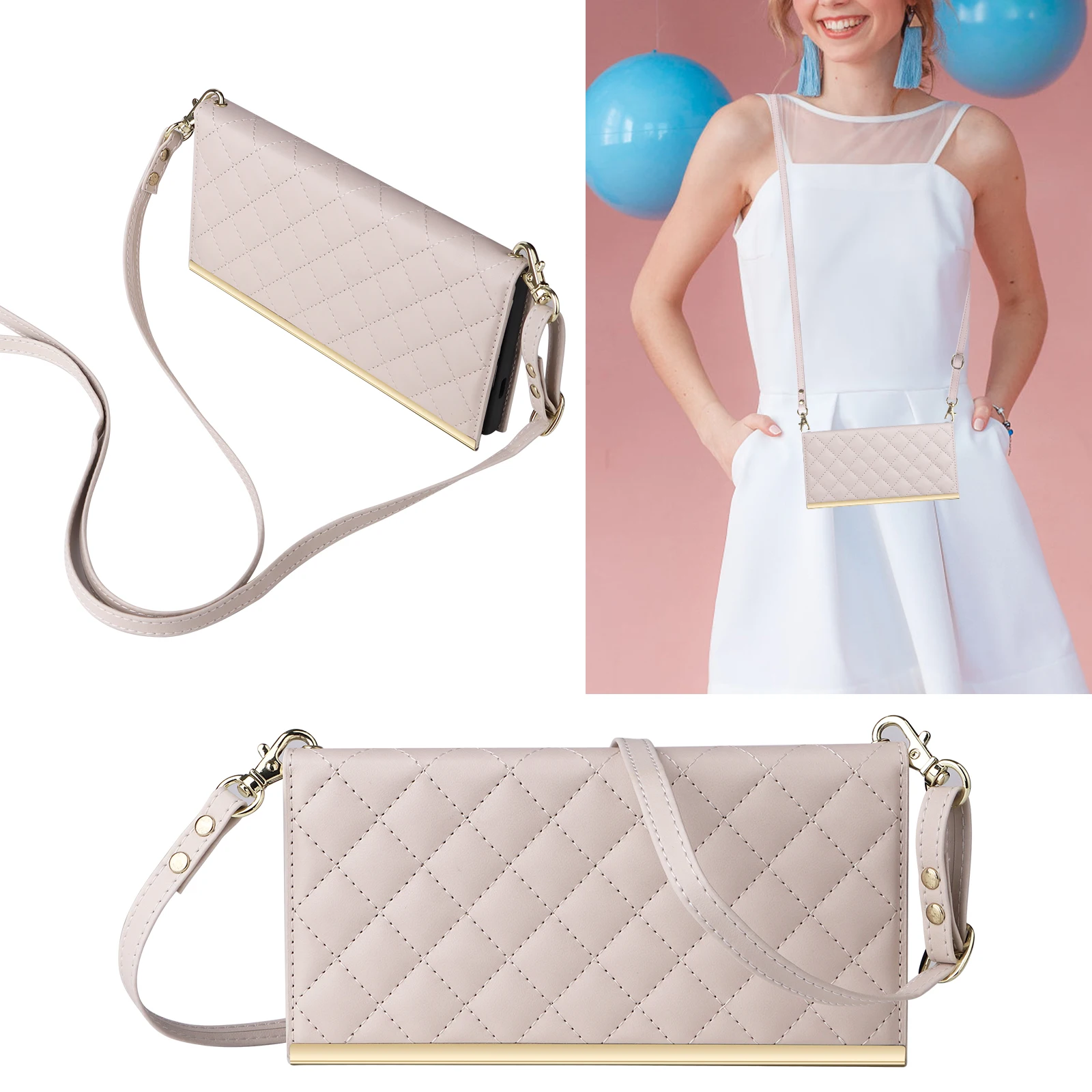 For Samsung Galaxy S24 S23 Ultra S22 S21 Plus FE Case Hanging Strap Crossbody Lanyard Soft Plain Leather Zipper Card Bag Cover