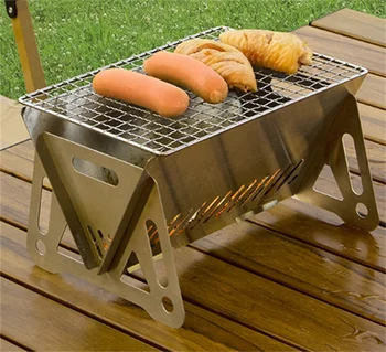 Portable Folding Charcoal BBQ Grill Stainless Steel Mini Barbecue Oven Tabletop Outdoor BBQ Collapsible Grill For Camping Picnic