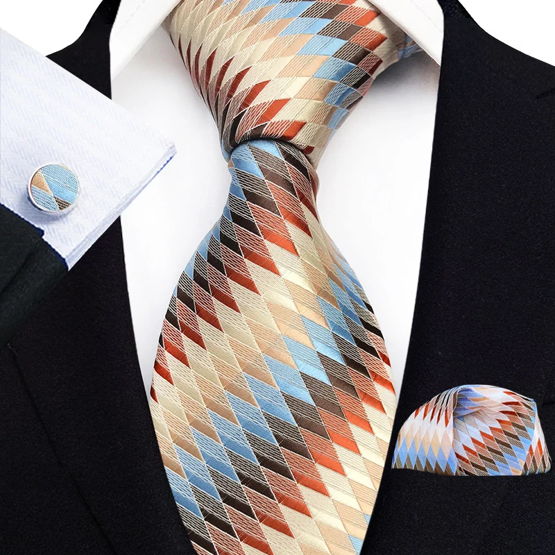 100% Silk Floral Blue Ties For Men Wedding Party Business Man Tie Handkerchief Brooch Cufflinks Set Men Accessories
