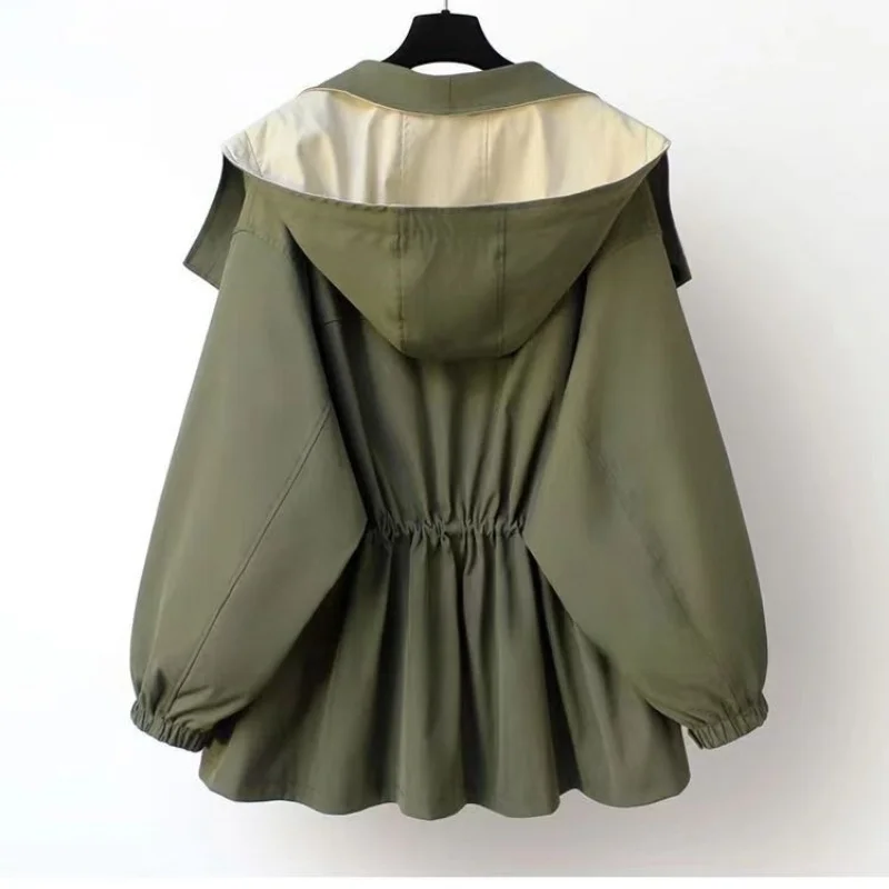Autumn Chic Women's Windbreaker Contrast Fake Two-Piece Zip Button Wind Coat Belt Hoodie Casual All-Match Trend Outwear Jacket 6