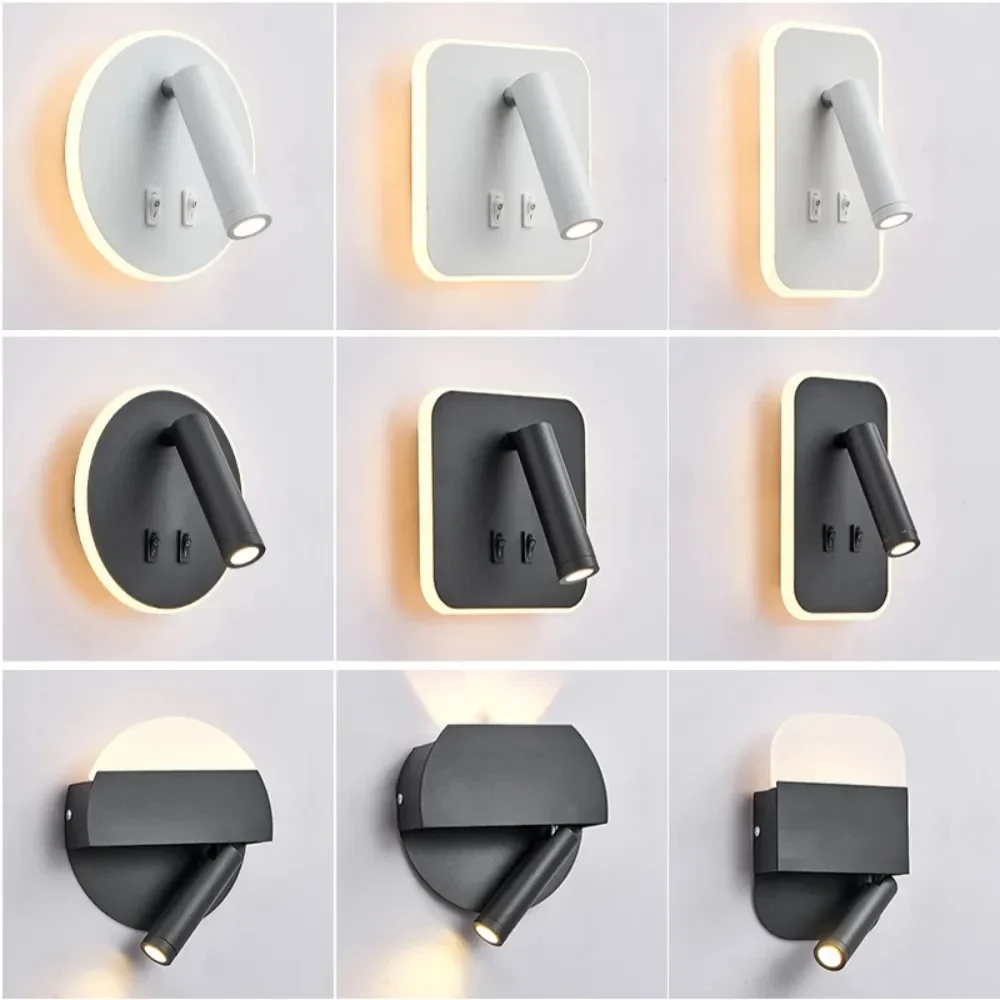 

3W 10W Wall Light Backlight 350 Degree Rotation Adjustable Wall Lamp Hotel Bedroom Bedside Study Reading Sconce Lamp With switch