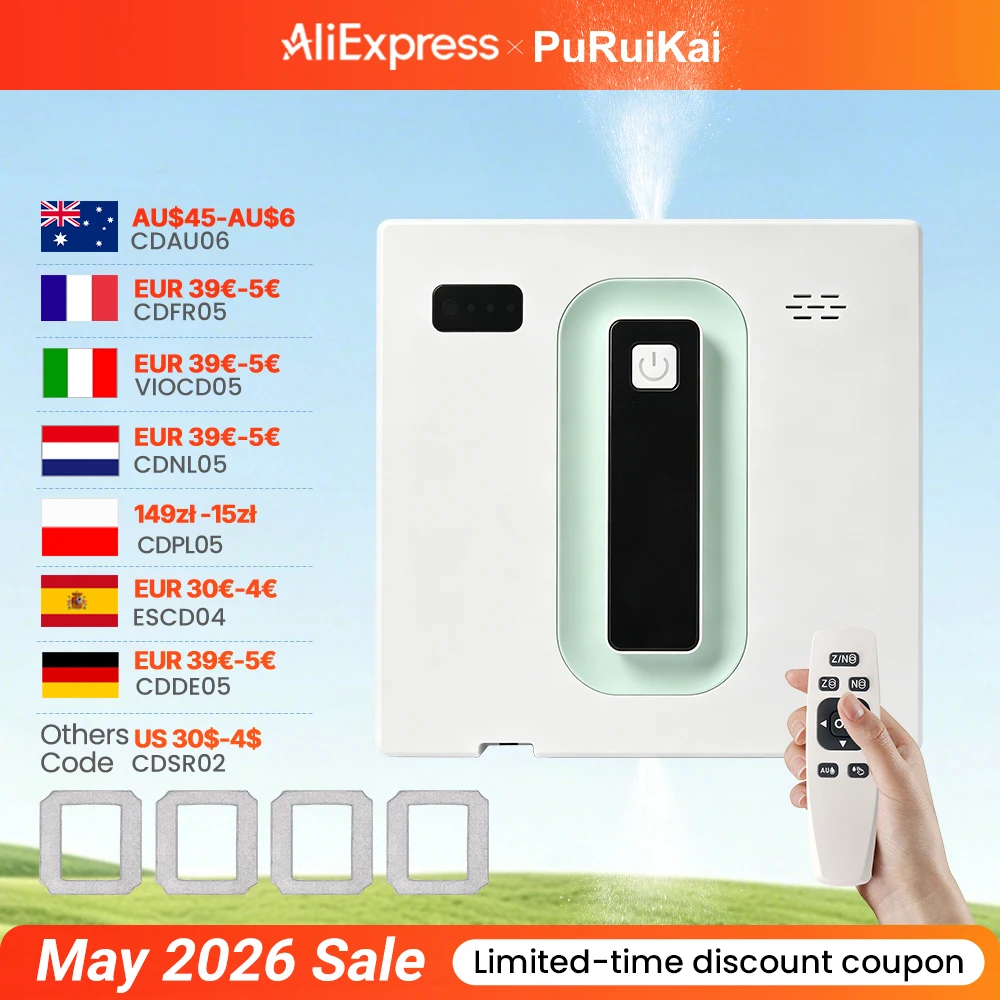 PuRuiKai Robot Electric Automatic Window Cleaning Robotic , With APP/Remote Control,With Voice Broadcast Two-way Automatic Spray 1