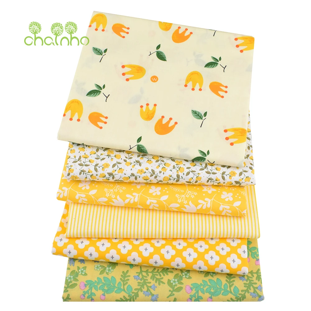 Chaihno,Yellow Floral Printed Twill Cotton Fabric,Patchwork Clothes,DIY Sewing Quilting For Baby Children Bedding,Shirt Material