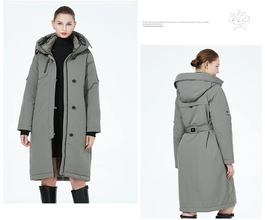 ICEbear 2023 New Winter Womens Jacket with Hood Warm Thickened Coat Windproof Parka With Belt GWD22599I