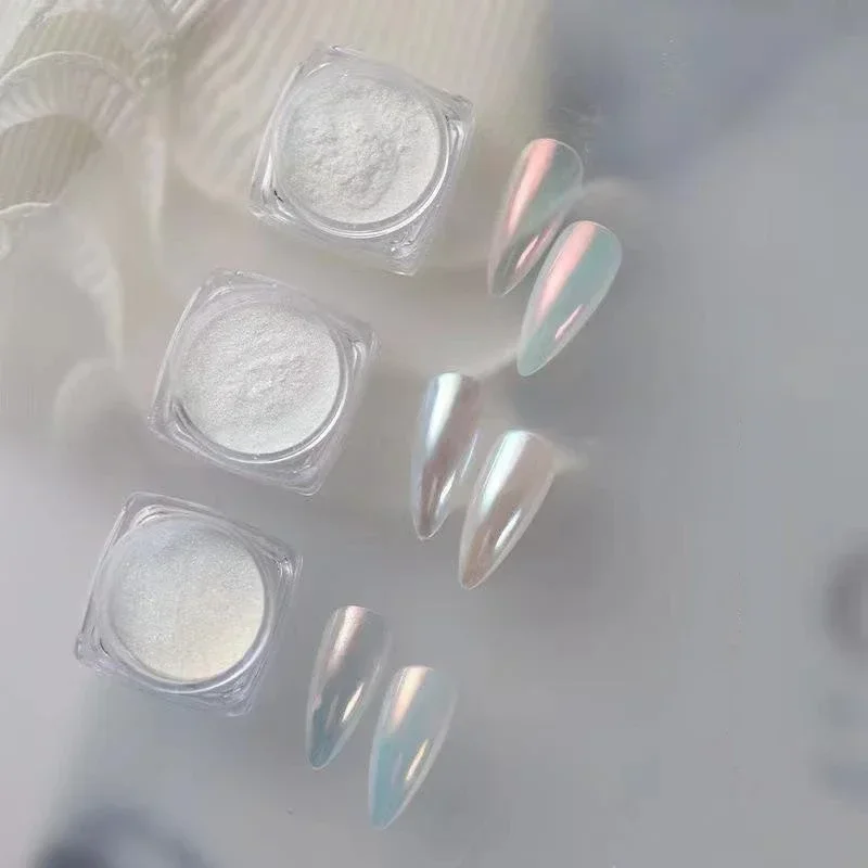 Mirror Mermaid Nail Powder Pigment Pearl White Rubbing on Nail Art Glitter Dust Chrome Aurora Blue Manicure Decorations