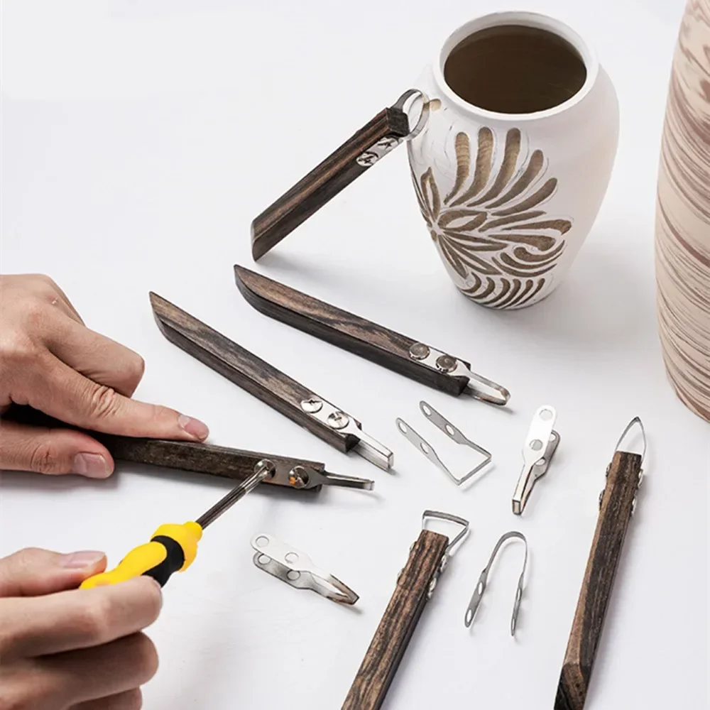 Pottery Tool Replaceable Blade Scraping Trimming Knife Ceramic Engraving Texture Sculpture Diy Clay Modeling Craft Supplie Tools