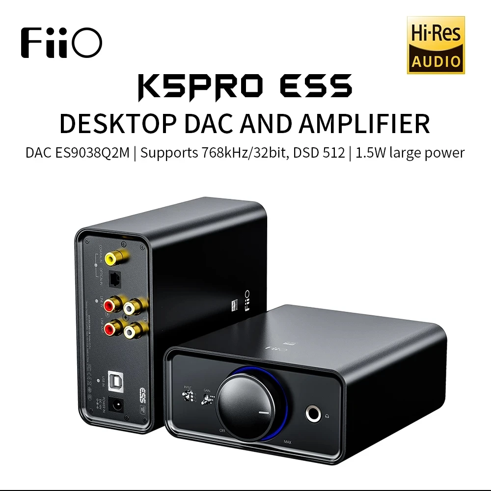 

FiiO K5 Pro ESS ES9038Q2M 768K/32Bit and DSD decoding Deskstop DAC Amplifier for Home PC Computer