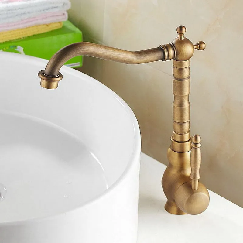 

Antique Brass Bathroom Kitchen Basin Sink Faucet Mixer Tap Swivel Spout Single Lever One Hole Deck Mounted msf012