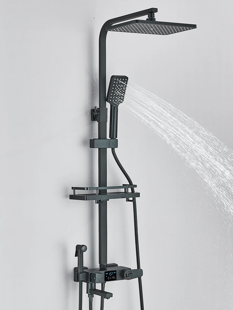 Handheld shower sprayer resting on slide bar