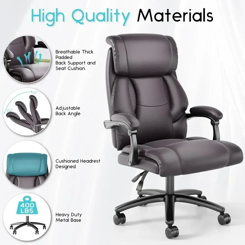 "ergonomic high-back desk chair: plush seat for large and tall executives with reclining feature"
