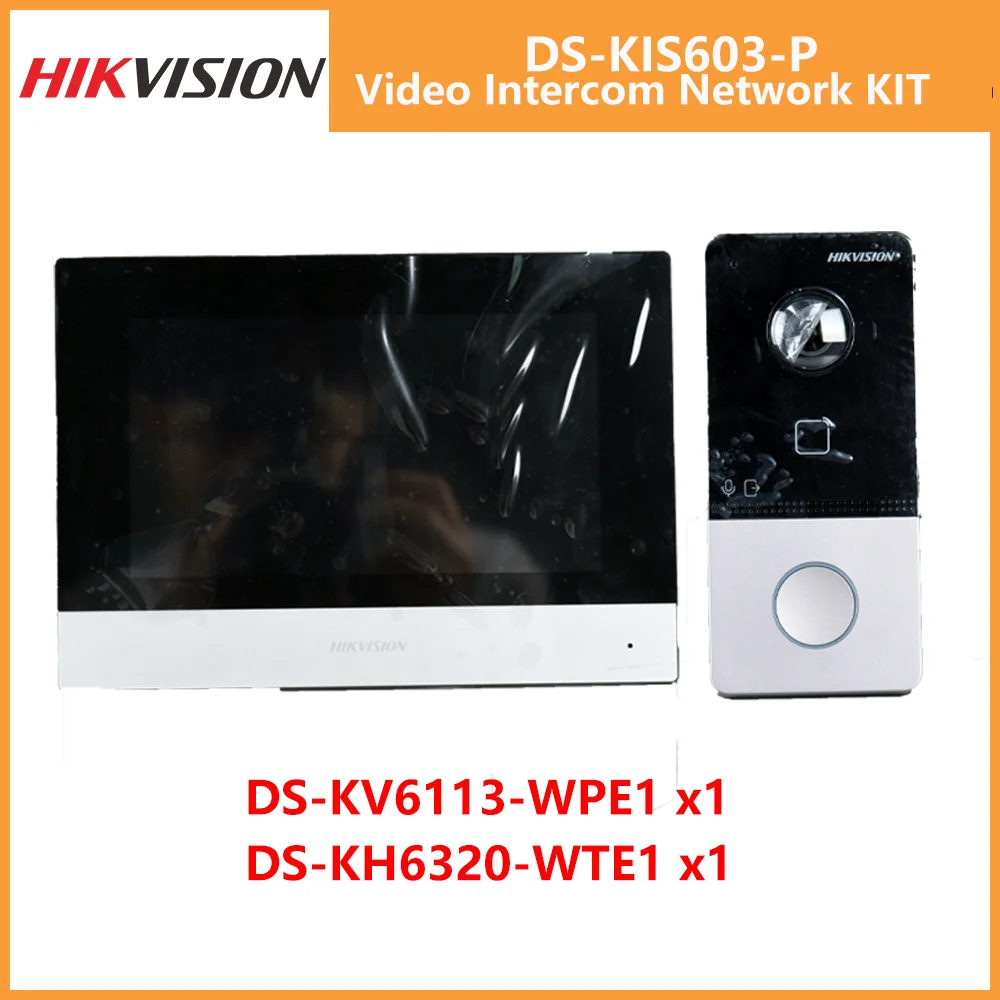 Kit Videocitofono Ip Hikvision Ds-Kis603-P Originale Ds-Kv6113-Wpe1 + Ds-Kh6320-Wte1 Poe Campanello Stazione Porta Monitor Wifi