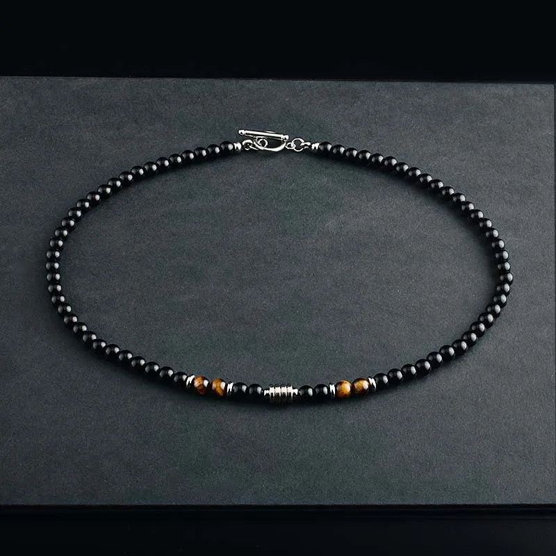 

Stainless Steel Men Tiger Eye Stone Map Stone Strand Beaded Necklace Hip Hop Personality Fashion Men's Chain Popular Jewelry