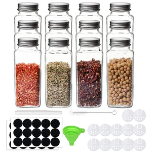 Jars for Spices 12Pcs Glass Spice Organizer Kitchen Salt and Pepper Shakers with Pour Sift Shaker Lid Stickers Storage Container