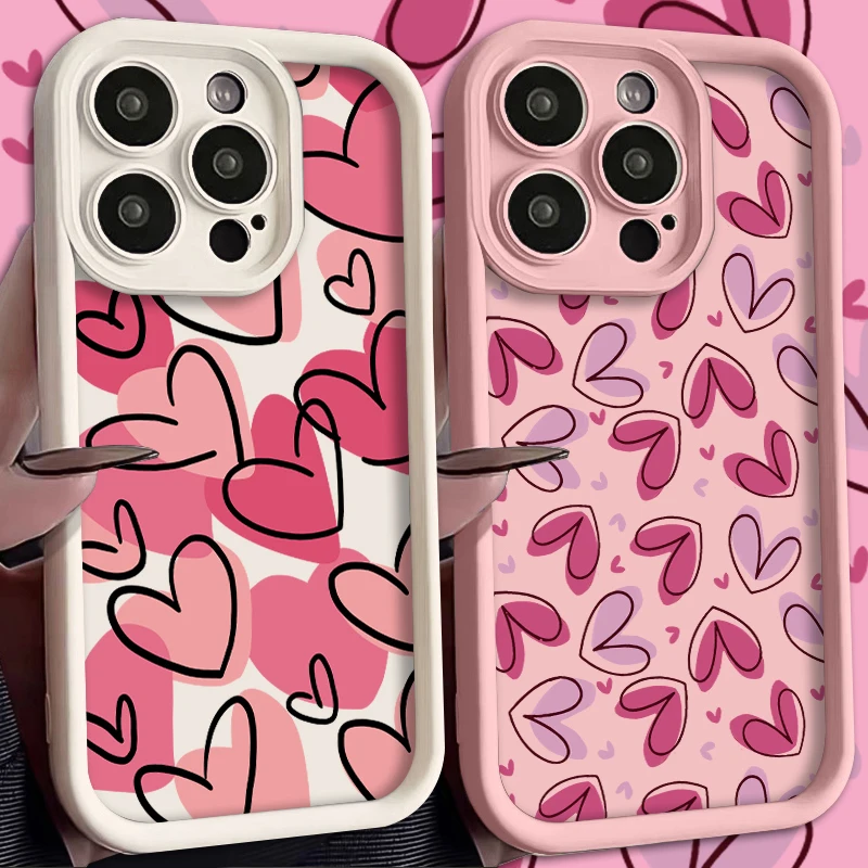 Cute Pink Love Heart Silicone Phone Case