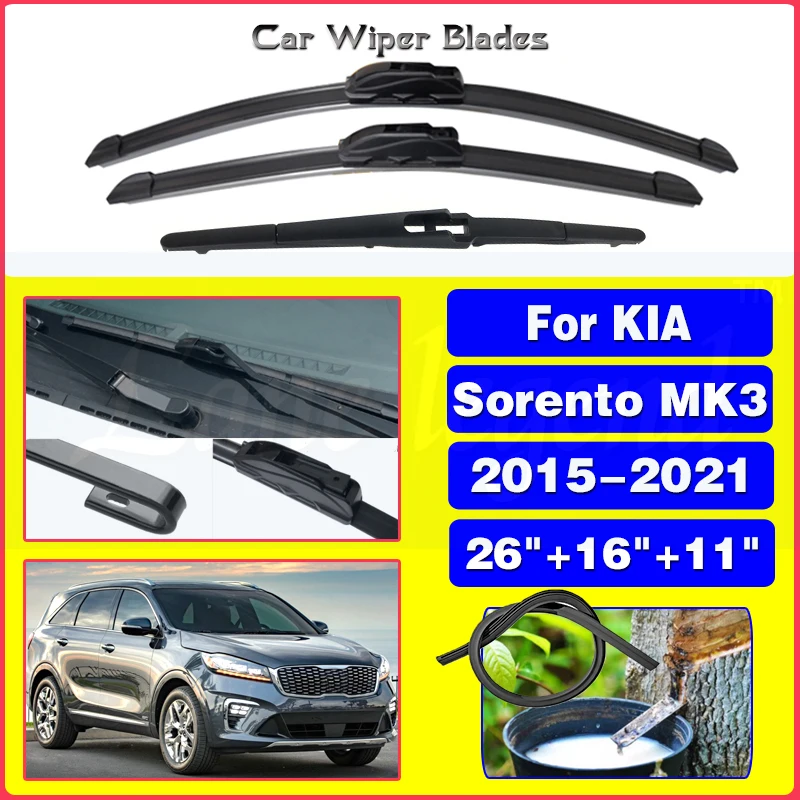 

For KIA Sorento MK3 2015-2021 Car Front Rear Wiper Blades Soft Rubber Windscreen Wipers Auto Windshield 26"16"11" 2017 2018 2019