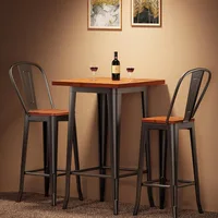 Bar Table and Chairs Set,Pub Table and Chairs Set of 2,with Elm Solid Wood and Thickened Metal Frame,for Small Space,Bistro Cafe 1