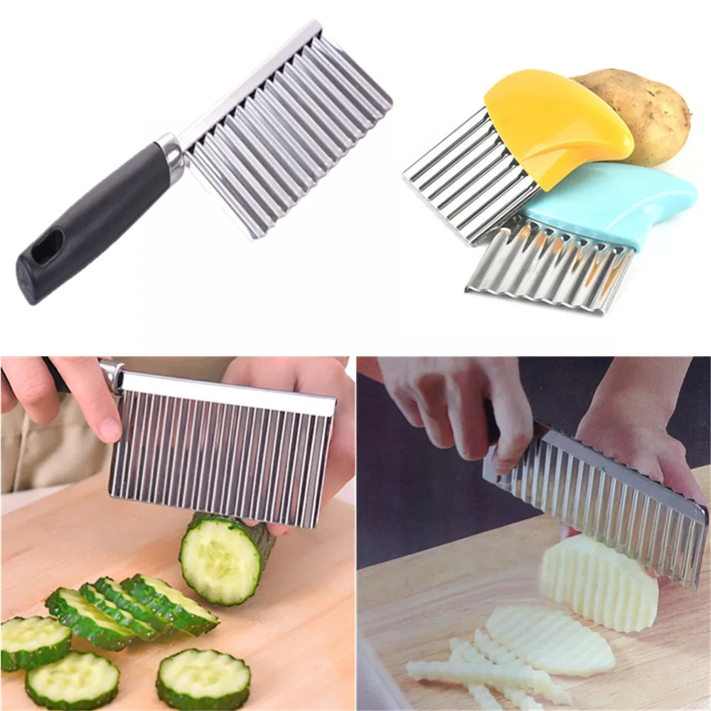 Stainless Steel Potato Chip Slicer Dough Vegetable Fruit Crinkle Wavy Slicer Knife Potato Cutter Chopper French Fry Maker Tools