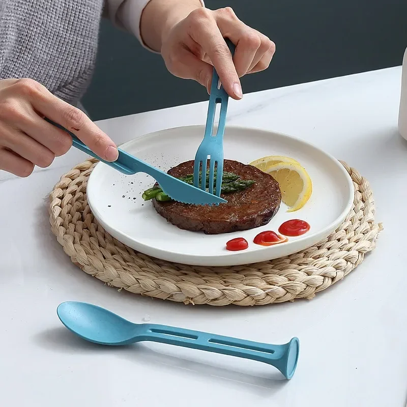 Portable Cutlery Set 3 in 1 Travel Reusable Cutlery Set Japan Style Wheat Straw Knife Fork Spoon Dinnerware Kitchen Tableware cutlery set western style cutlery set picnic cutlery set picnic tableware camping cutlery set wooden cutlery set