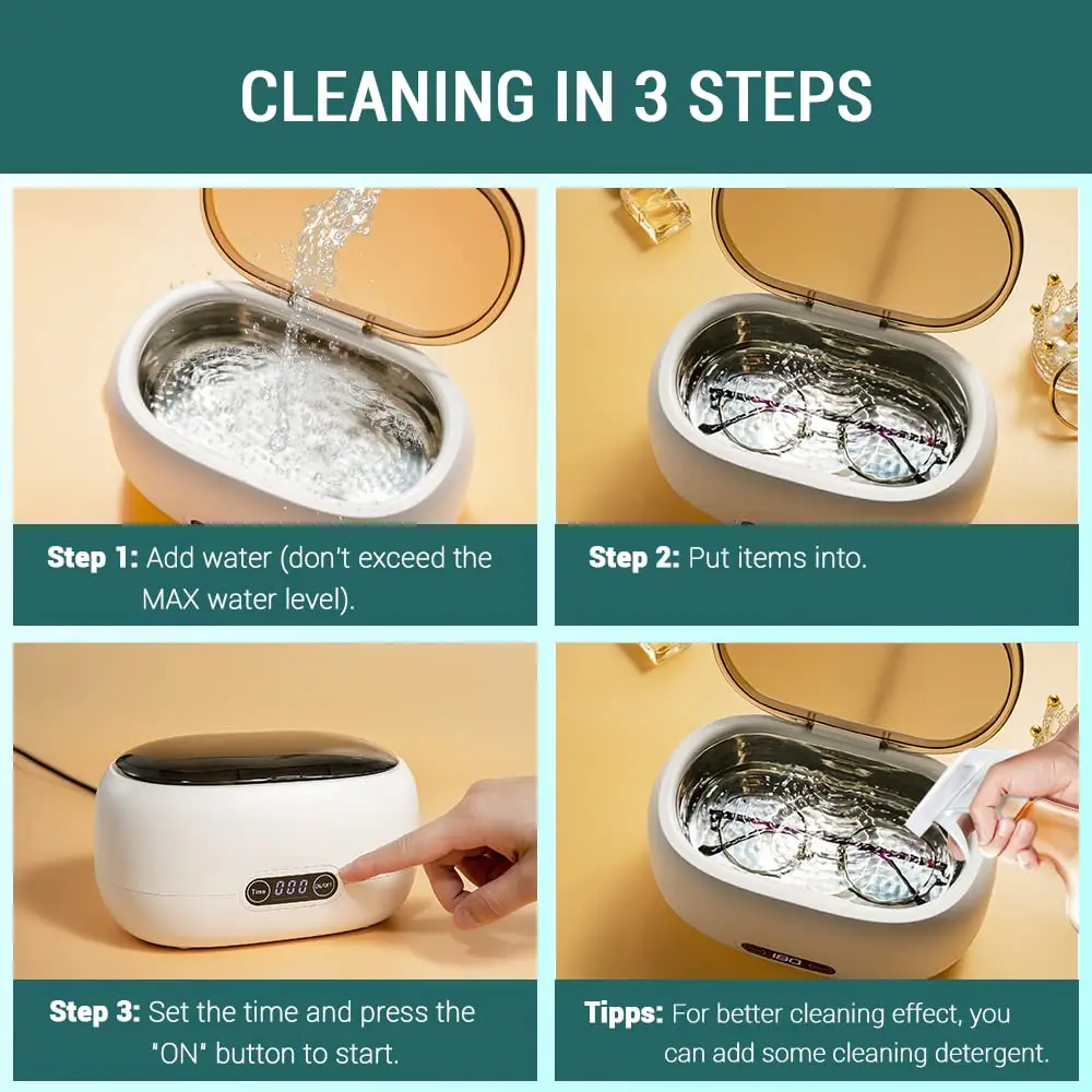 NEW Ultrasonic Jewelry Cleaner 600ml 35W Ultrasound Bath with Timer 45kHz for Eyeglasses Watches Rings Necklaces Coins Dentures