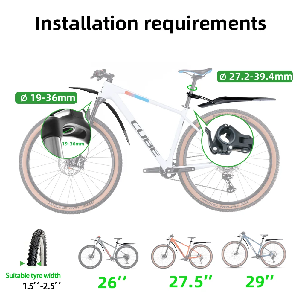 Фото RBRL Велосипедное крыло набор MTB Велосипедное крыло E-Bike Регулируемый горный велосипед TPE Расширенный удлиненный патент быстроразъемный протектор №5