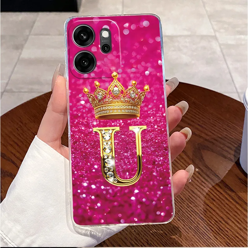 Fashion Crown Initial Letter Clear Soft TPU Phone Case Back Cover Housing
