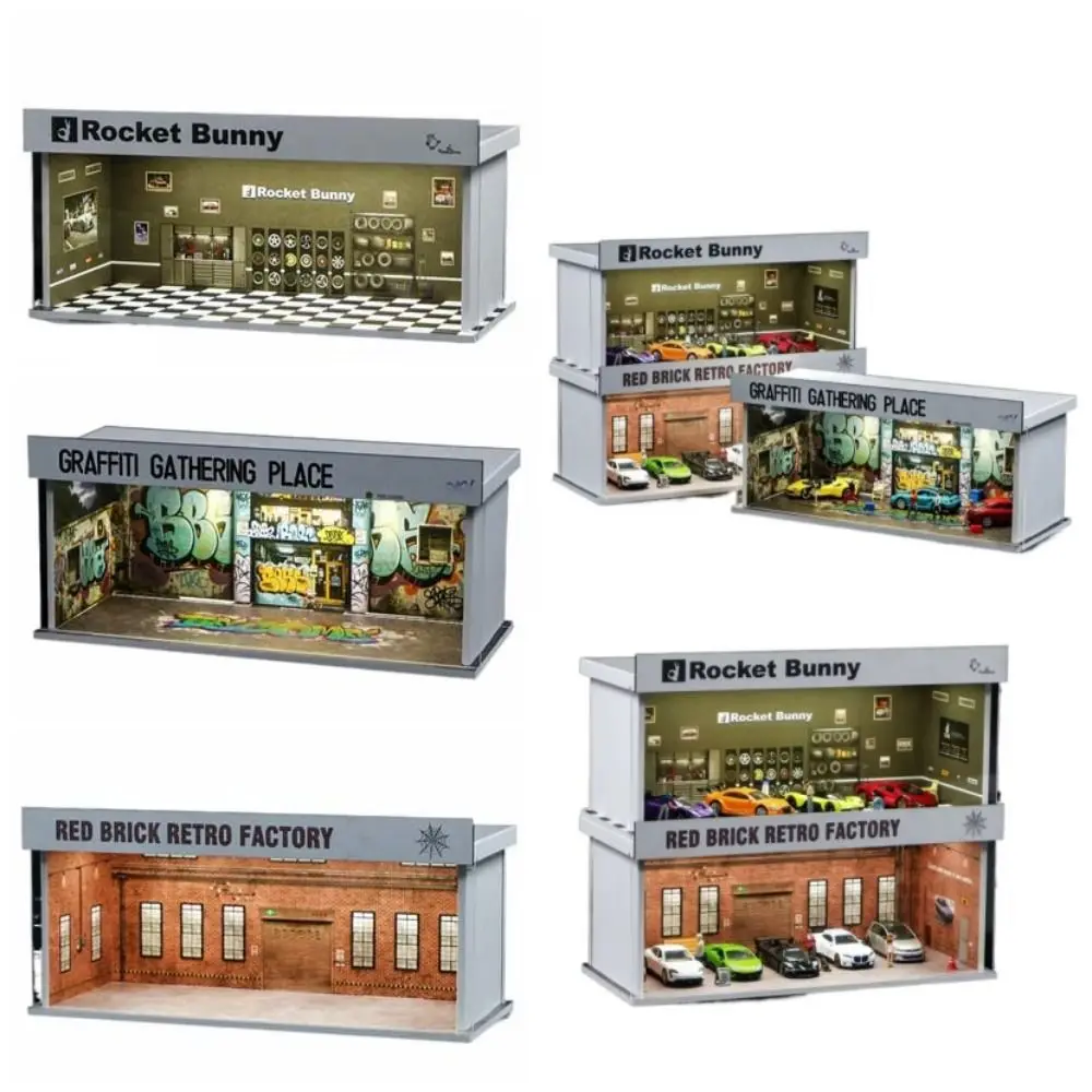 1/64 Scale Garage Scene Model Simple Assembly Lighting Version Parking Lot Model Simulation Miniature Car Model Display Box