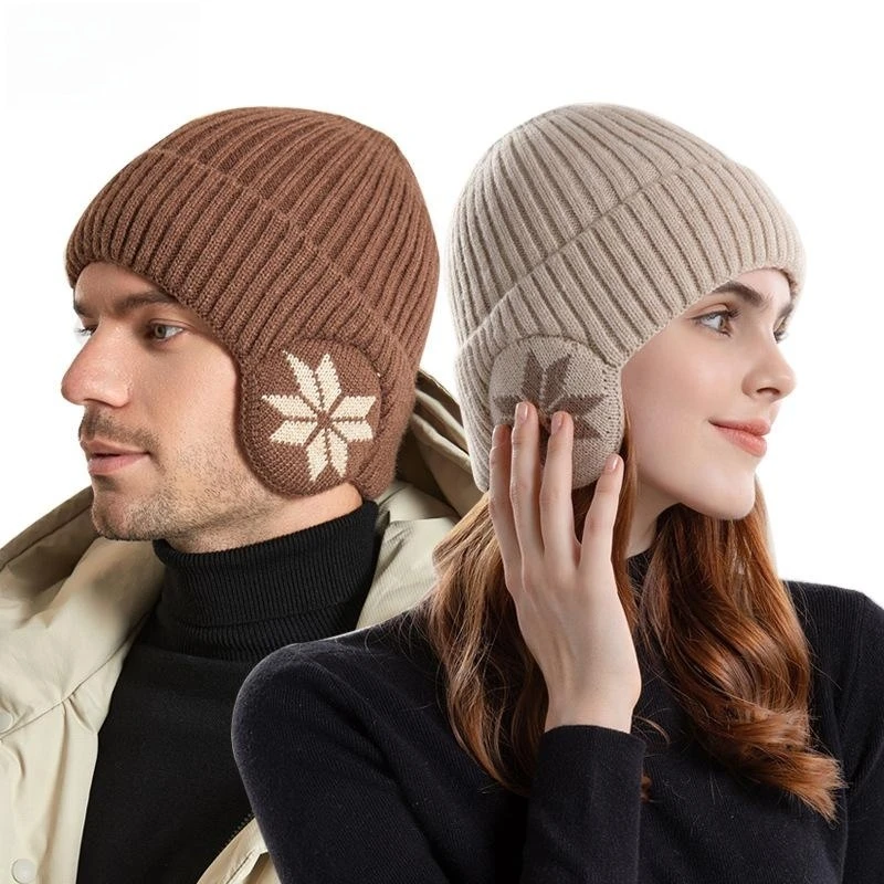 

Winter fashion warm knit men with thick hat couples outdoor cycling ski ear protection winter beanies for women with earflaps