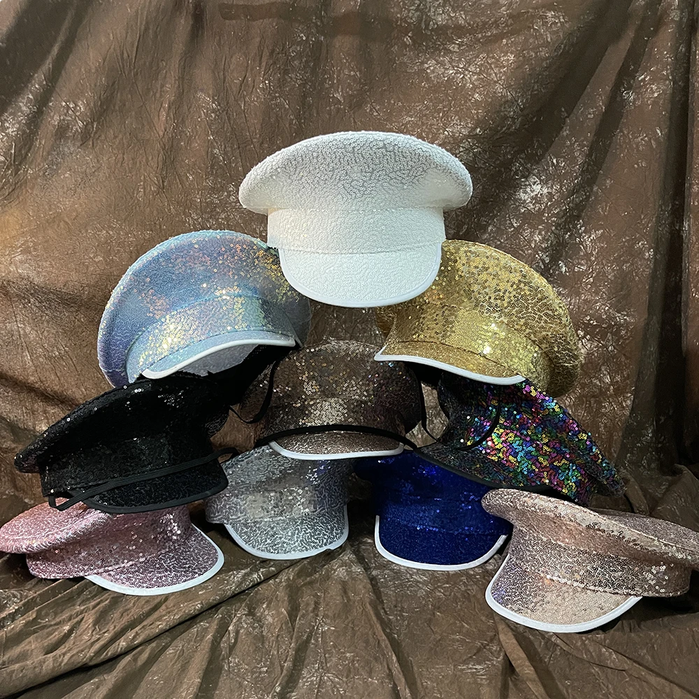 Women Men Sequin Bride Military Hat DIY Sergeant Bridal Hat Hen Do Festival Captain Birthday Sailor Part