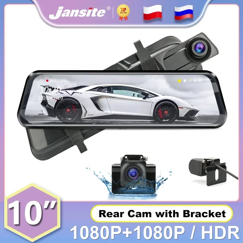 

Jansite 10" Car DVR Touch Screen Stream Media 1080P Dual Lens Video Recorders Rear View Mirror Waterproof Backup Camera Dash cam