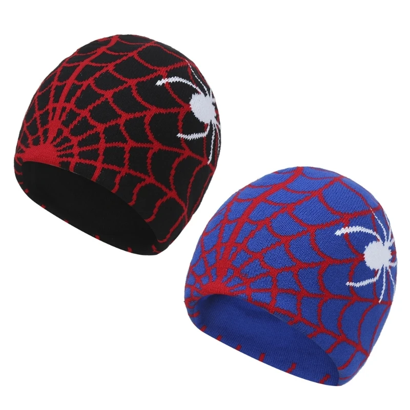 

Y2K Hip-hop Cobweb Beanie Hat Men Autumn and Winter Harajuku Style Photo Props Versatile Halloween Pile Bonnet