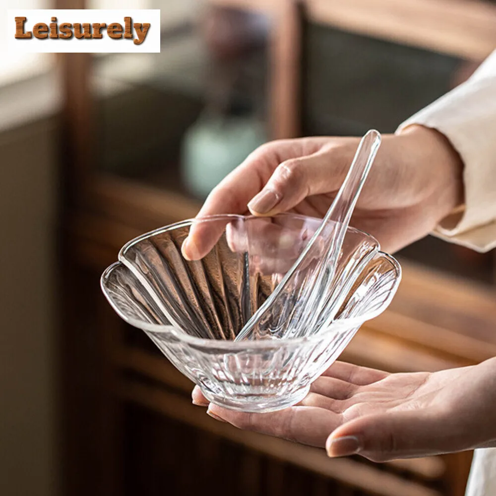 280ml Glass Petal Steeping Tea Bowl Green Tea Dispenser Mug Household Personal Brewing Bowl with Spoon Multi-purpose Teaware