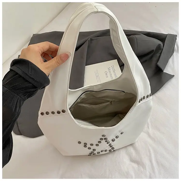 Y2k Grunge Star Beading Red Underarm Bag Women Rivet Leather Large Capacity Handbag Hobos Bag Ladies Casual Shoulder Bags New