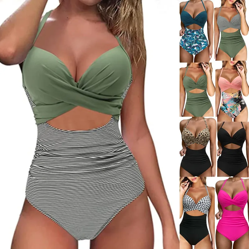 Swimwear Women Push Up Splice Vintage Print Two Pieces Bikini Swimwear Swimsuit Beach Set bikinis 2022 mujer купальник женский