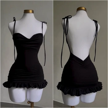 2024 European and American New High end Y2K Sexy Open Back Lace up dress