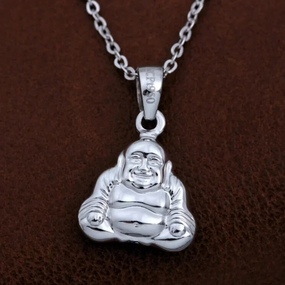 

Real Pure Platinum 950 Men Women Gift Lucky Glossy Buddha Small Pendant 1.3g PT950