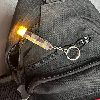 Minecrafte Cartoon MC KeyChain Torch Luminous Keychain My World Brownstone Torch Lamp Backpack Pendant Men Women Jewelry Gifts 1