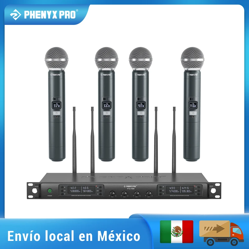 Phenyx Pro UHF Wireless Microphone System PTU-7000 with 4x40Channels Handheld Mics Auto Scan Selectable Frequency For Church wireless microphone