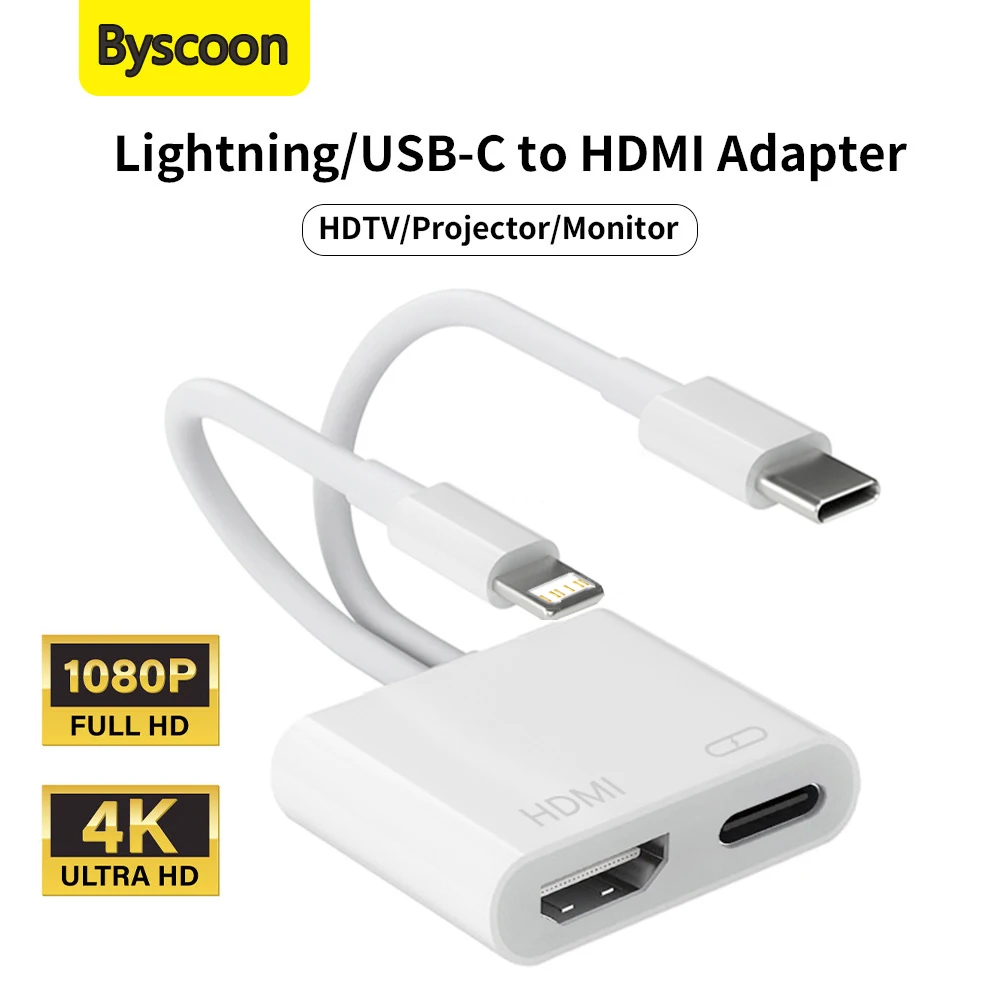 Adaptador Digital AV HDMI USB C Lightning/Type C 4K@30Hz para iPhone Pro Max XS XR para HDTV, Proyector y Monitor
