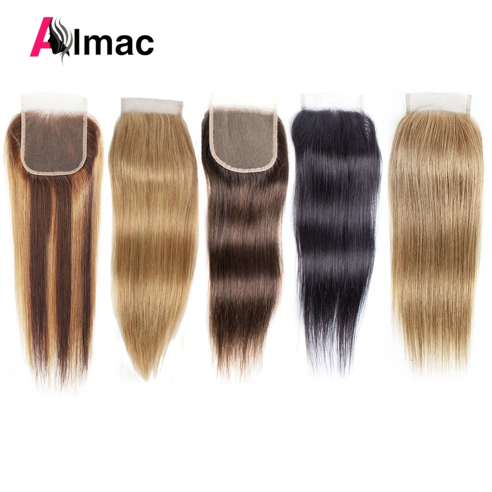 Human Hair Closure 4x4 Transparent Lace Closure Straight Remy Human Hair 27 Honey Blonde Dark Brown Black Color 613 Lace Closure