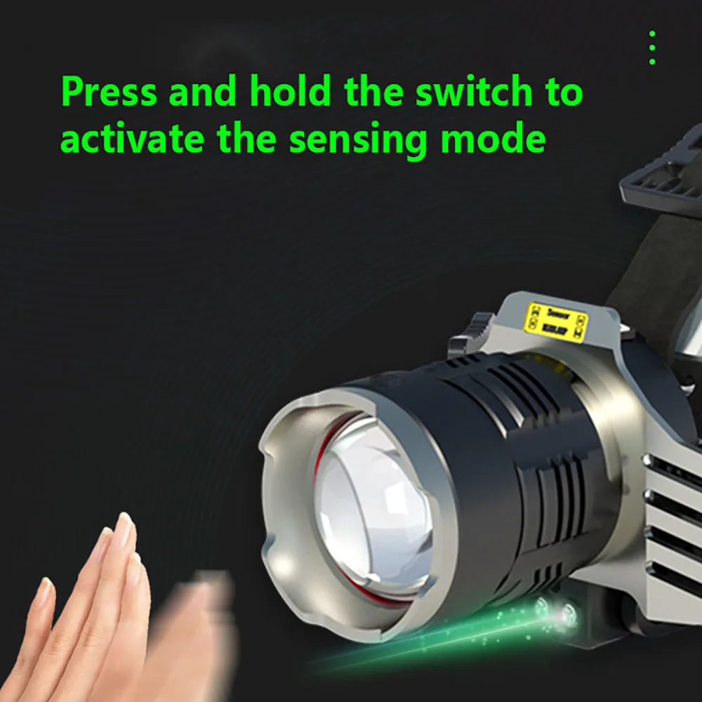슈퍼 밝은 헤드라이트 고전력 XHP360/60W LED 헤드램프 강한 빛 헤드 손전등 텔레스코픽 줌 캠핑 낚시 램프