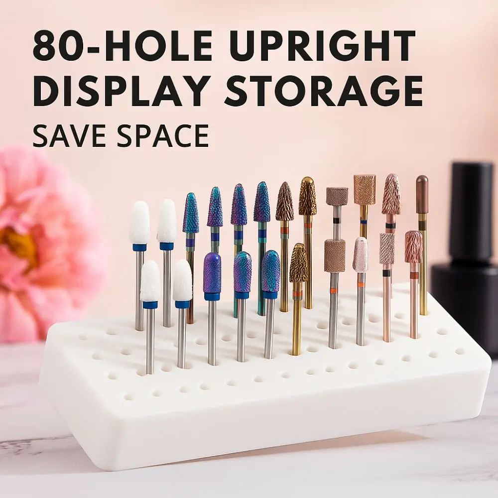 80Holes 12Holes Nail Art Drill Bit Holder Display Stand Plastic Nail Buffing Head Box Portable Durable